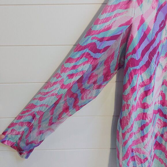 IBKUL 1/4 Zip Pullover Women's XL Pink Blue Zebra Stripes Mesh Long Sleeves Golf - Picture 3 of 9